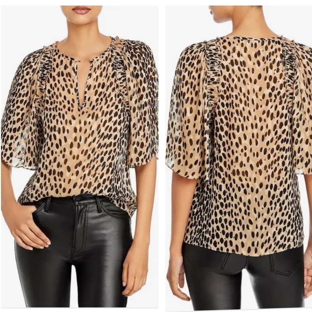 Rebecca Taylor Pebbled Leopard Silk Blend Top XS